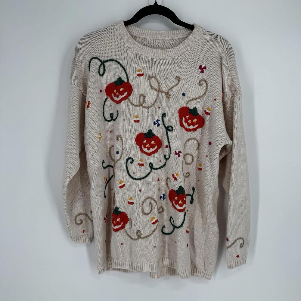 Whimsical Pumpkin Embroidered Sweater
